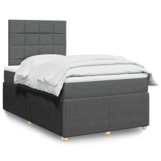 vidaXL Pat box spring cu saltea, gri &icirc;nchis, 120x190 cm, textil 3291996