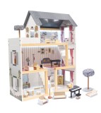 Casa de papusi din lemn MDF cu mobilier, 78cm, lumina LED, Oem