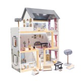 Casa de papusi din lemn MDF cu mobilier, 78cm, lumina LED
