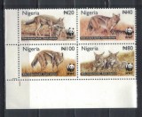 Bloc 4 timbre Nigeria 2003 WWF &ndash; Șacal cu dungi laterale (Canis adustus) -A62