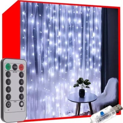 Instalatie LED tip perdea, 300 LED-uri, lumina calda, USB, telecomanda, timer, impermeabila, IP44, 3W, 5V, 2,9m foto