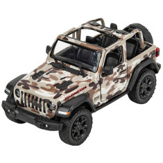 Masinuta die-cast Jeep Wrangler 2018, scara 1:34, cu functie pull-back, 12.5 cm lungime, fara capota, bej