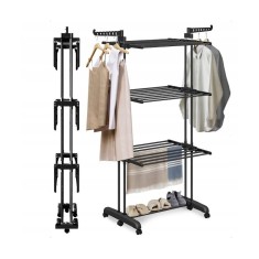 Uscator vertical mare de rufe, pliabil, pe roti, 3 nivele, negru, max 40 kg, JollyMag, SU02CZ