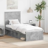 vidaXL Cadru de pat Gri Concret 75 x 190 cm Lemn de pin masiv 3411076