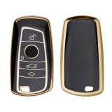 Husa Cheie Auto pentru BMW - 3 Butoane - Keyless Go, kwmobile, Silicon, Negru / Gold, 56009.01