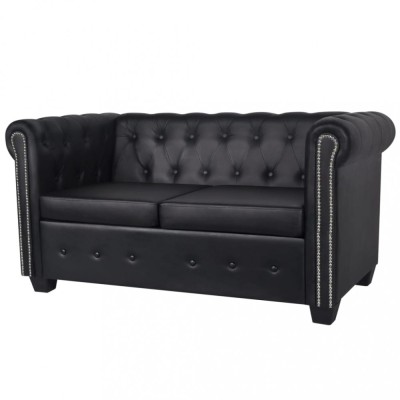 vidaXL Canapea Chesterfield cu 2 locuri, piele artificială, negru foto
