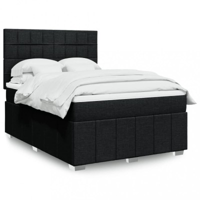 vidaXL Pat box spring cu saltea, negru, 140x200 cm, textil 3293993 foto