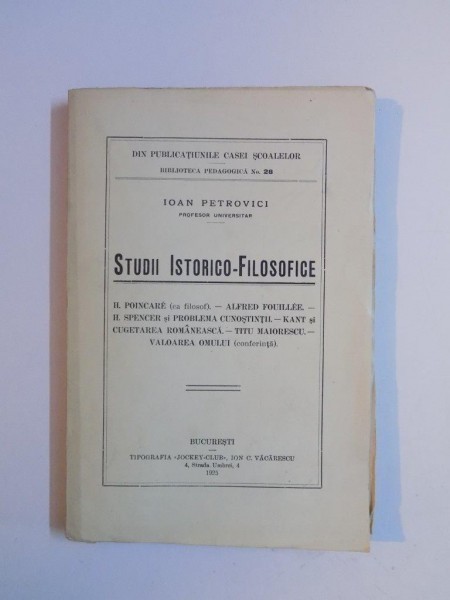 STUDII ISTORICO-FILOSOFICE de IOAN PETROVICI 1925