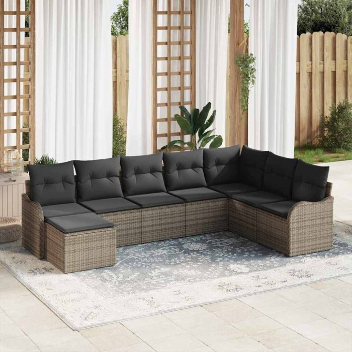 vidaXL Set de canapele pentru grădină cu pernă 8 pcs Gri Rattan poli 3345819