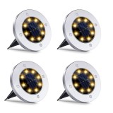 Set 4 lampi solare, tip spot, cu sistem de fixare tip tarus, rezistente la apa, carcasa metalica, cu 8 LED-uri, argintiu