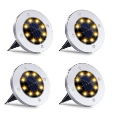 Set 4 lampi solare, tip spot, cu sistem de fixare tip tarus, rezistente la apa, carcasa metalica, cu 8 LED-uri, argintiu