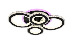 Lustra LED 132W, 4 cercuri diamante, negru + crom, telecomanda, 4368lm, lumina calda/rece + RGB