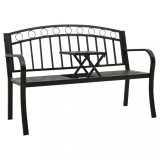 Cumpara ieftin Bancă de grădină cu masă, negru, 125 cm, oțel