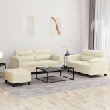 VidaXL Set de canapele cu perne, 3 piese, crem, piele ecologică