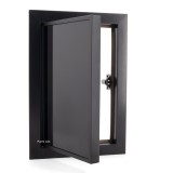 Ușa de vizitare neagră din aluminiu cu sticlă Lacobel Negru Ral 9005 - 300x400