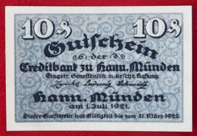 Germania notgeld 10 pfennig 1921 Hann. M&amp;uuml;nden ** foto