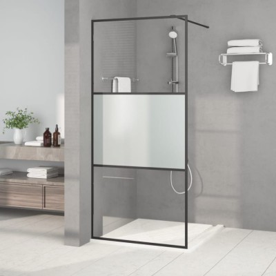vidaXL Perete cabină duș walk-in negru 90x195 cm sticlă ESG semi-mată foto