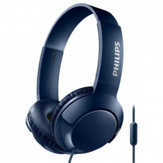 Casti over ear cu microfon Philips, Bass+, Sistem inchis, Cablu 1.2m, Jack 3.5mm, Albastru foto