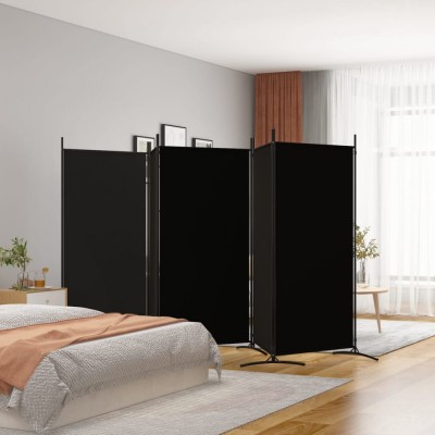 vidaXL Paravan de cameră cu 5 panouri, negru, 433x180 cm, textil foto