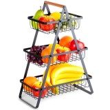 Cos Metalic pentru Fructe si Legume 3 Niveluri, Negru Handy KitchenServ