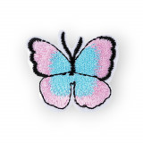 Aplicatie termoadeziva brodata, 36 x 40 mm, Fluture roz deschis si bleu