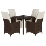 Cumpara ieftin Set bistro de gradina, 5 piese, cu perne, maro, poliratan