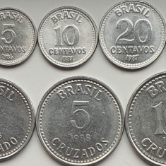 set 8 Brazilia 1, 5, 10, 20, 50 centavos 1, 5, 10 cruzados 1986 - 1988 UNC A025