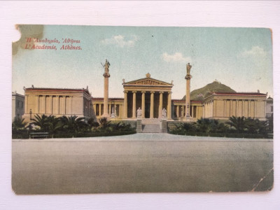 Carte postala veche, vedere Atena Grecia - L&amp;#039;Academie, Athenes, 1915, circulata foto