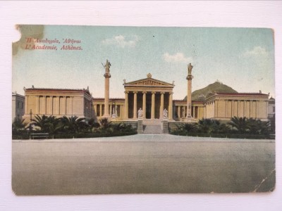 Carte postala veche, vedere Atena Grecia - L&amp;#039;Academie, Athenes, 1915, circulata foto