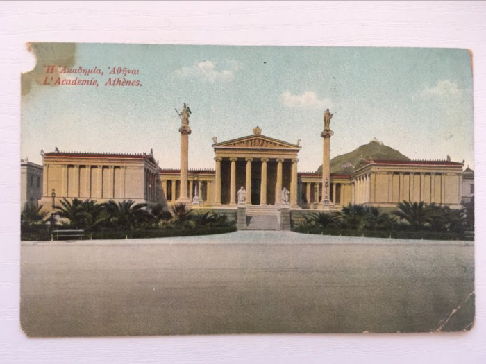 Carte postala veche, vedere Atena Grecia - L&#039;Academie, Athenes, 1915, circulata