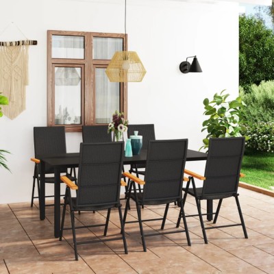 vidaXL Set mobilier de grădină, 7 piese, negru și maro foto