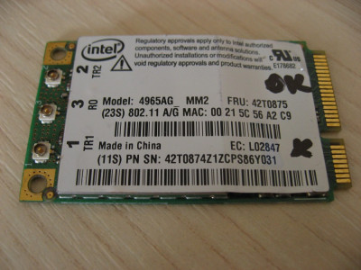 Placa wireless laptop Lenovo ThinkPad V200, Intel 4965AG_MM2, 42T0875, L02847 foto