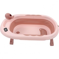 Cada baie pliabila pentru copii 0-6 ani &acirc; roz, cu termometru, perna suport, model balena, 81.5 x 49 x 21.5 cm