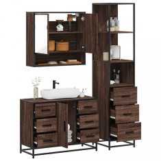 vidaXL Set mobilier de baie, 3 piese, stejar maro, lemn prelucrat 3301174