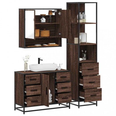vidaXL Set mobilier de baie, 3 piese, stejar maro, lemn prelucrat 3301174 foto