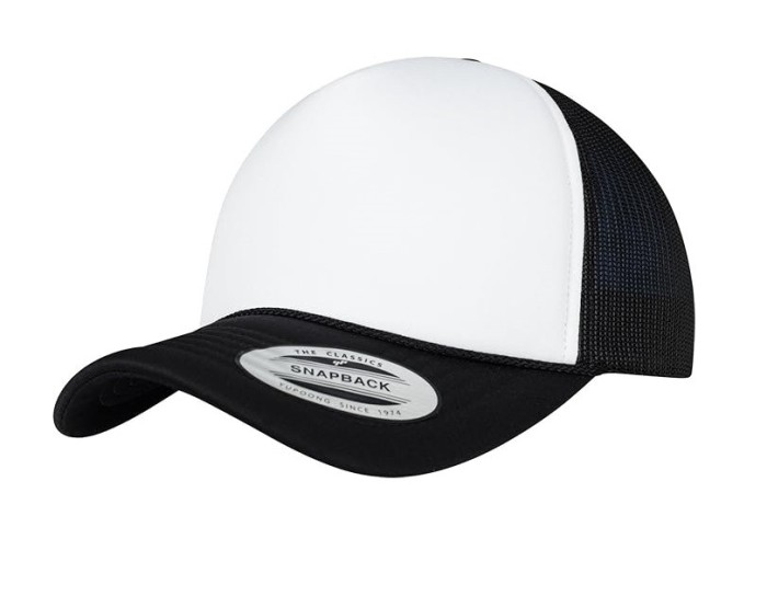 Sapca de baseball din plasa Flexfit Trucker, cozoroc curbat, negru alb - OUTLET