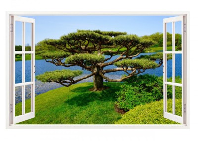 Sticker decorativ, Fereastra 3D, Copac, 85 cm, 266STK foto
