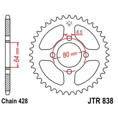 Pinion spate 43 dinti pas lant 428 - Kawasaki Z125 - Yamaha YBR 125 Custom (08-14) 125cc foto