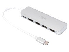 Hub USB DIGITUS USB A x4 și USB C, 0,2m, 5Gbps, gri