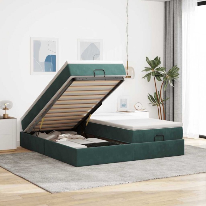 vidaXL Cadru de pat otoman cu saltele, catifea verde &icirc;nchis 180x200cm 3311264