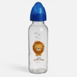 Biberon din sticlă cu tetină din silicon, 240 ml, model leu, CMCLASS