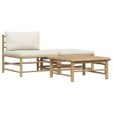 Set mobilier de gradina, cu perne alb crem, 3 piese, bambus