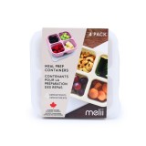 SET 4 Caserole Silicon Melii Meal Prep cu 4 Compartimente, 473ml, Culori Asortate, Pachet 4 Bucati