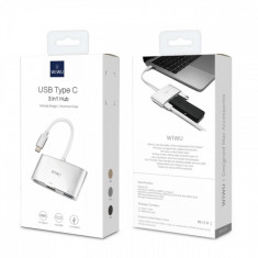 WiWU HUB Alpha C2H (Type-C to 1xUSB3.0 + 1 x Type-C + 1x HDMI) Gray foto