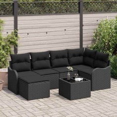 vidaXL Set de canapele pentru grădină cu pernă 7 pcs Negru Rattan poli 3354452