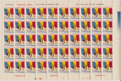 RO 1990 ,LP 1248 , &amp;quot;Revolutia 22 dec.&amp;#039;89 &amp;quot; manseta ,supratipar-coala de 50 MNH foto