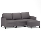 Cumpara ieftin Canapea cu 3 locuri si taburet, gri, 180 cm, piele ecologica