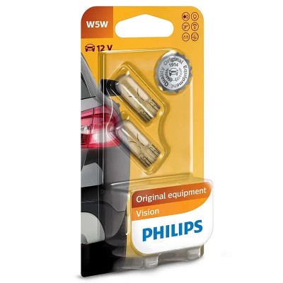 Set 2x bec auto 12V 5W W5W VISION PHILIPS 40421330 transparente foto