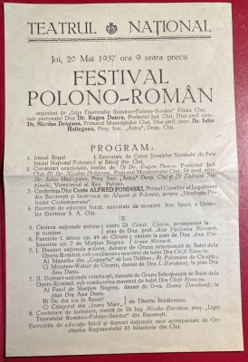 INTERBELICA,,Joi,20 Mai 1937 ora 9 seara precis&amp;quot;FESTIVAL POLONO-ROMAN/TEATRUL... foto