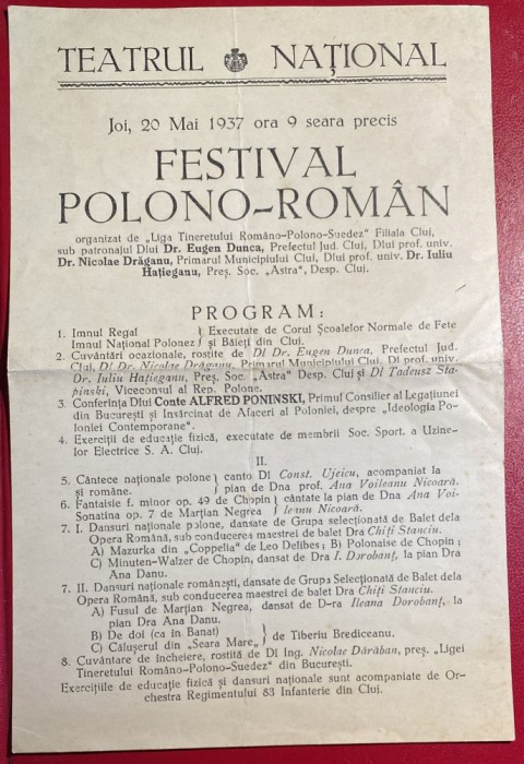 INTERBELICA,,Joi,20 Mai 1937 ora 9 seara precis&quot;FESTIVAL POLONO-ROMAN/TEATRUL...
